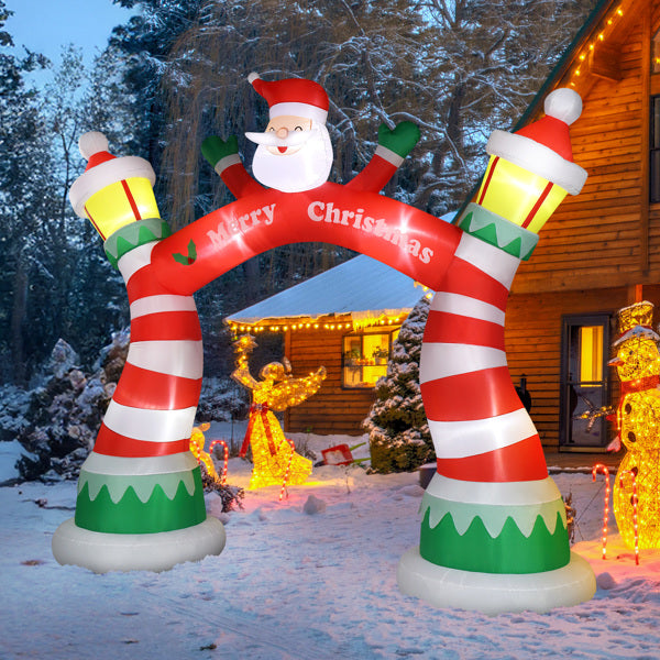 8.9FT Lighted Christmas Inflatable Arch – Holiday Entrance Decor with 7 LED Lights & Drawstring Pockets