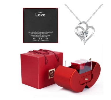 Fashion Jewelry Box Red Apple Gift Necklace Eternal Rose For Girl Mother's Day Valentine's Day Gifts With Artificial Flower Rose Flower Jewelry Box