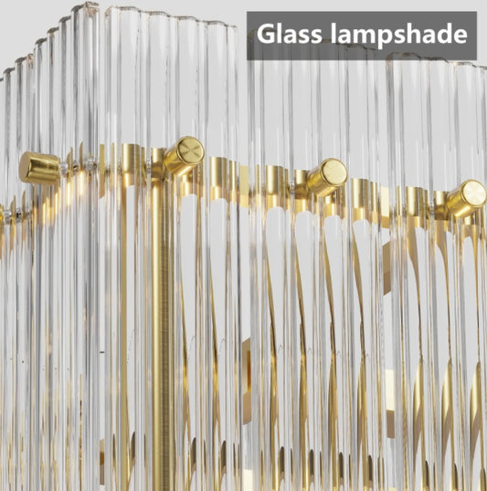 Modern Rectangular Crystal Glass Chandelier – 10-Light Gold Pendant Ceiling Light for Dining Room & Kitchen Island