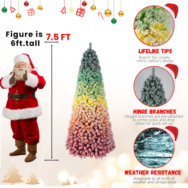 6FT / 7.5FT Artificial Rainbow Christmas Tree – Hinged Design with Colorful PVC Branch Tips (Unlit)