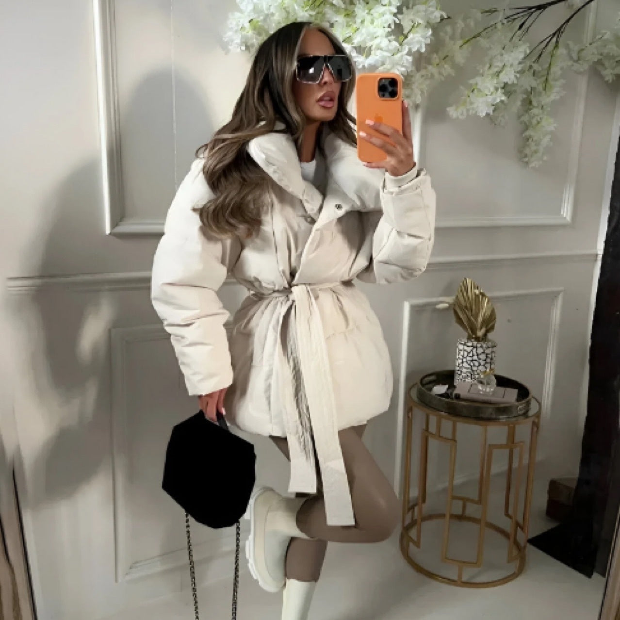 Winter Belted Cotton Jacket for Women – Thick, Warm, Fashion Lapel Coat