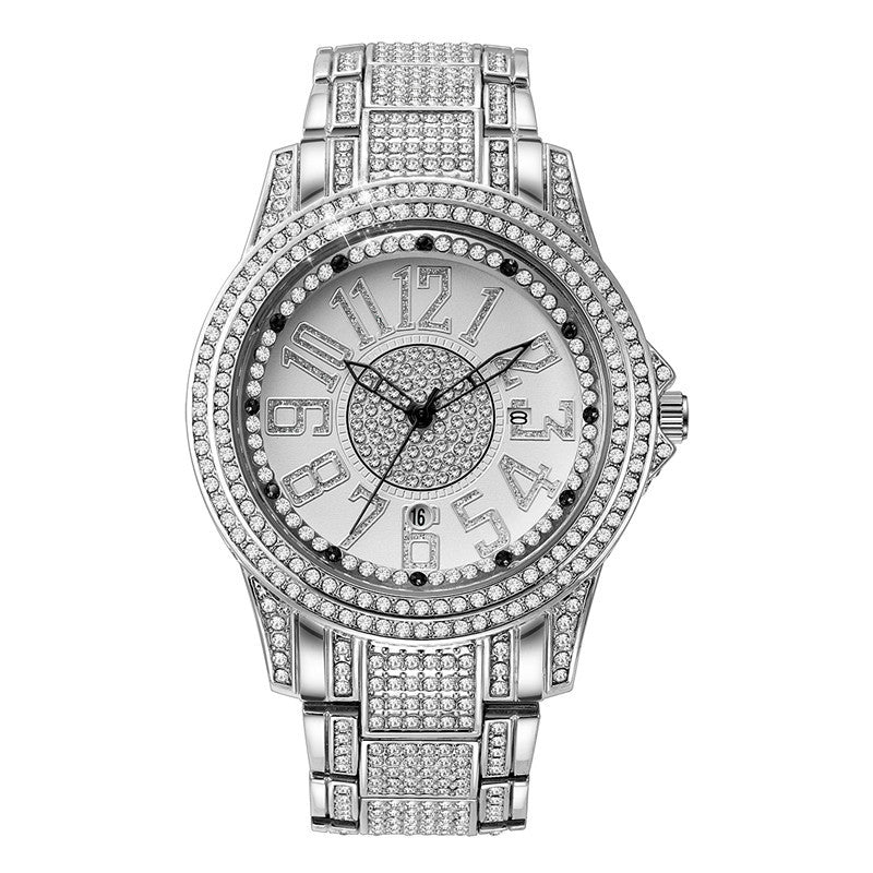 Luxury Men’s Diamond Accent Quartz Watch with Durable Alloy Strap & Date Display