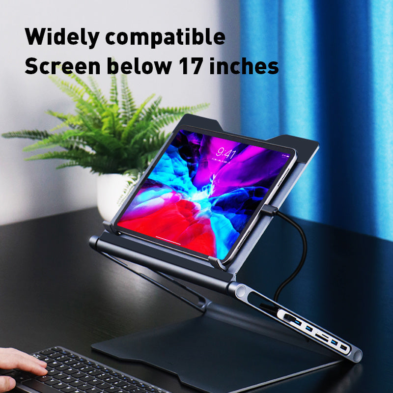 All-in-One Laptop Stand & 8-Port Docking Hub for Workstations