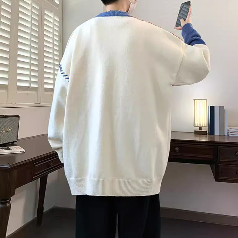 Men’s Winter Colorblock Knit Sweater – Stylish Long Sleeve Pullover | Warm Casual Fashion Top