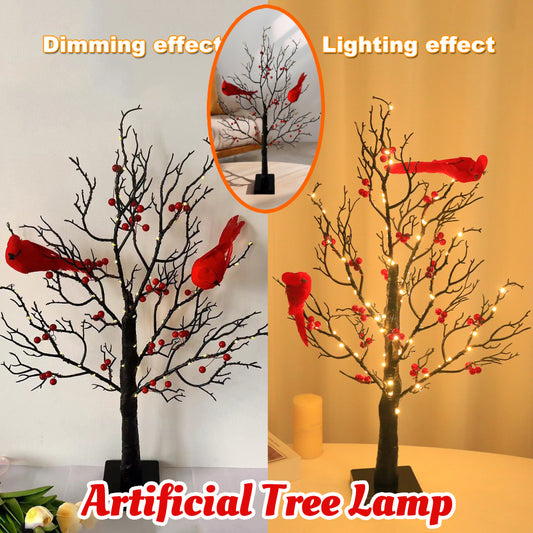 Mini Birch LED Christmas Tree with Cardinals – Holiday Table Decor