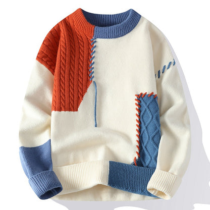 Men’s Winter Colorblock Knit Sweater – Stylish Long Sleeve Pullover | Warm Casual Fashion Top