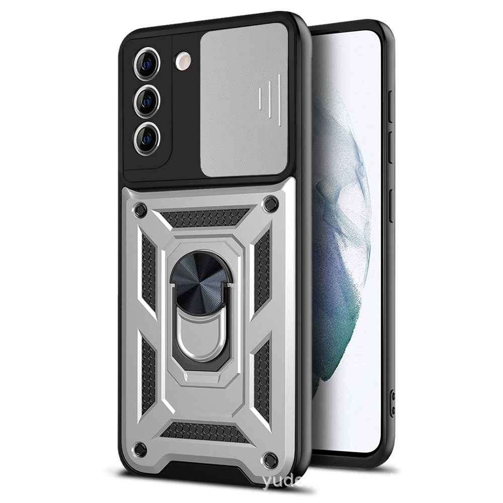 Magnetic Armor Bracket Phone Case with Push-Window Camera Cover – Full Protection with Stand Function