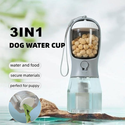 3-in-1 Portable Dog Water Cup – Food Container & Garbage Bag Dispenser