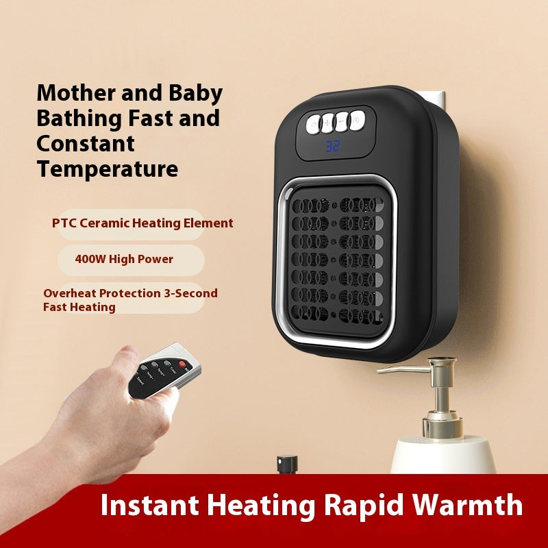 Wall-Mounted Mini Electric Heater – Silent Adjustable Thermostat with Remote Control for Home, Office & Bathroom