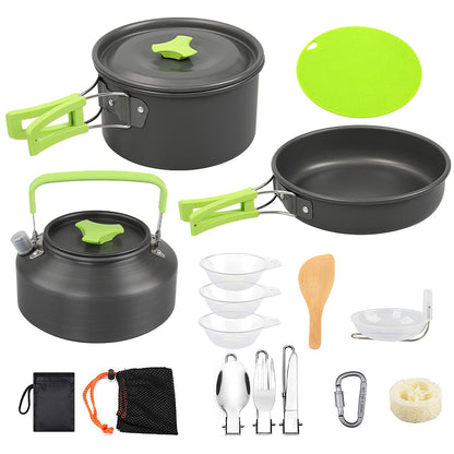 16PCS Camping Cookware Set – Portable Aluminum Pot, Pan & Stove Kit (Pan-European Shipping)