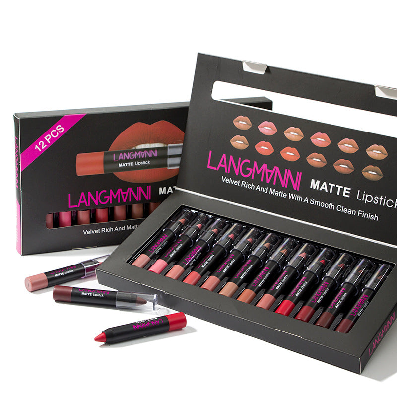 12-Piece Long-Lasting Lipstick Set – Multi-Color Matte & Cream Collection