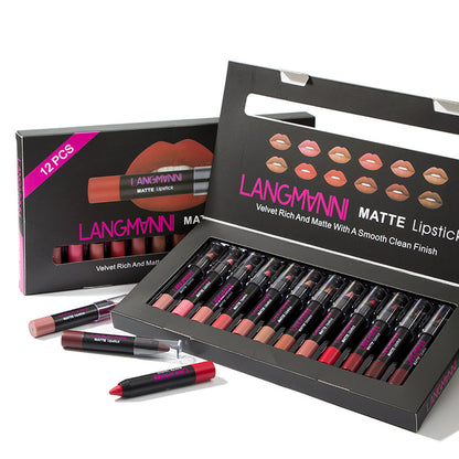 12-Piece Long-Lasting Lipstick Set – Multi-Color Matte & Cream Collection