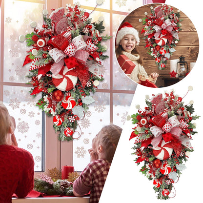 Upside Down Christmas Tree Door & Wall Decoration – Hanging Holiday Ornament with Festive Lights and Greenery