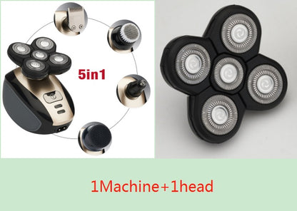 5-in-1 Electric Head Shaver for Men – Multi-Blade Rotary Razor with Beard, Nose & Facial Grooming Kit