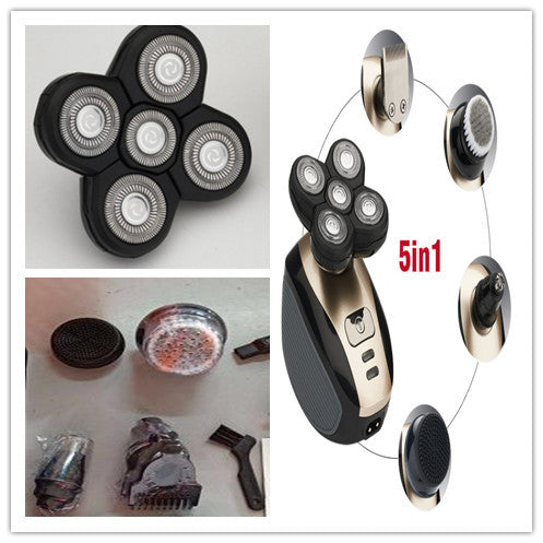 5-in-1 Electric Head Shaver for Men – Multi-Blade Rotary Razor with Beard, Nose & Facial Grooming Kit