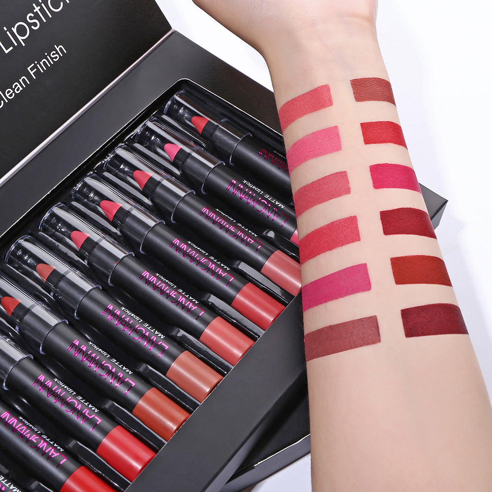 12-Piece Long-Lasting Lipstick Set – Multi-Color Matte & Cream Collection
