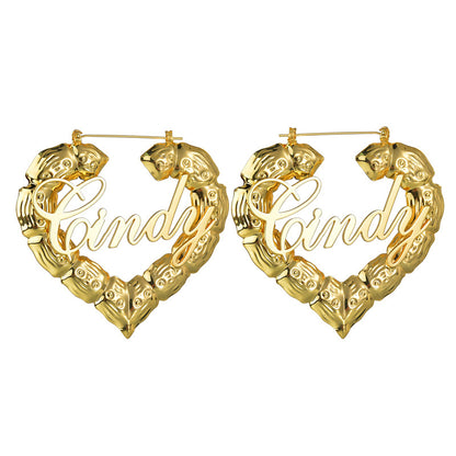 Women’s Bamboo Hoop Letter Earrings – “Queen” & “Love” Statement Dangle Fashion Jewelry