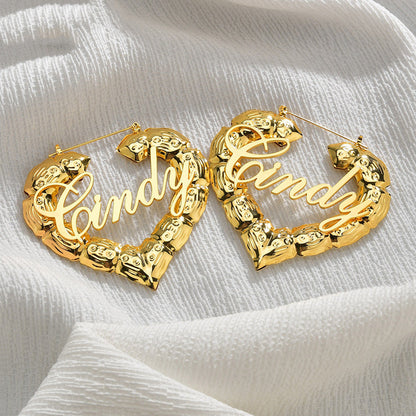 Women’s Bamboo Hoop Letter Earrings – “Queen” & “Love” Statement Dangle Fashion Jewelry