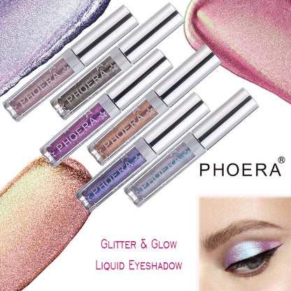 PHOERA Glitter & Glow Liquid Eyeshadow Set – 12 Metallic Shimmer Shades