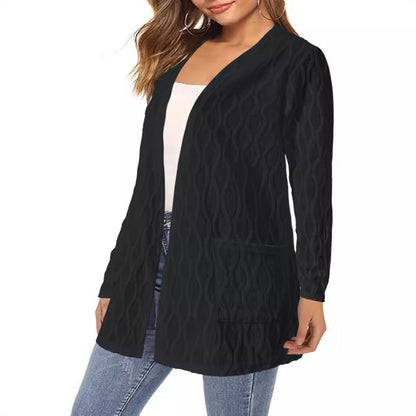 Hollow-Out Casual Knitted Long-Sleeve Cardigan – Stylish Commuter Sweater