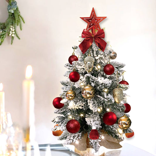 2FT Mini Flocked Christmas Tree With LED Lights – Tabletop Artificial Xmas Decor for Home & Office