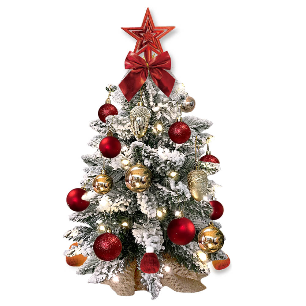 2FT Mini Flocked Christmas Tree With LED Lights – Tabletop Artificial Xmas Decor for Home & Office