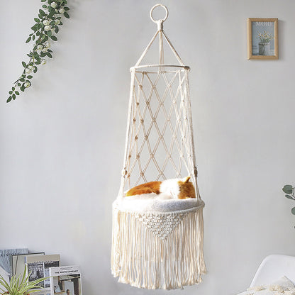 Macrame Hanging Cat Bed – Wall-Mounted Hammock Swing for Cats & Small Pets