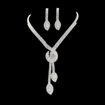 Women’s Luxury Sparkling Full-Diamond Jewelry Set – Shining Necklace & Earrings Two-Piece Collection