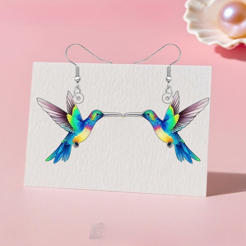 Colorful Hummingbird Jewelry Set – Necklace & Earrings Two-Piece Collection for Women