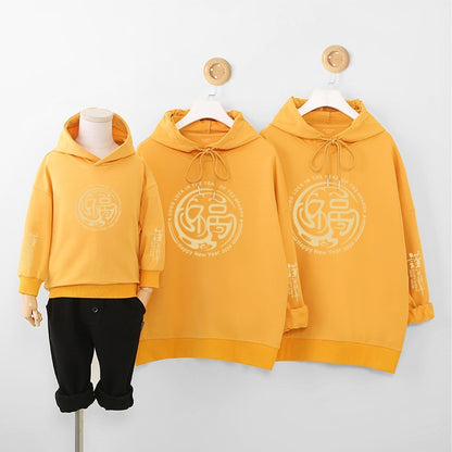 New Year Red Parent-child Wear Chinese Style Hooded Sweater Fleece-lined