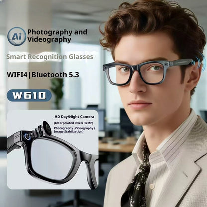 W610 Smart Glasses with AI Voice Assistant & 800W HD Camera – Real-Time Translation & Smart Wearable Tech