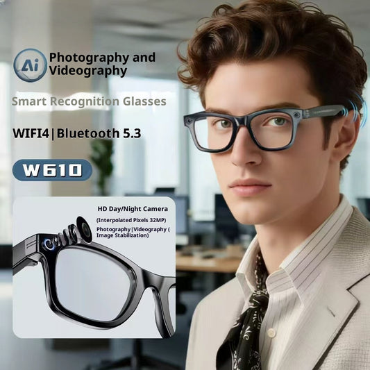 W610 Smart Glasses with AI Voice Assistant & 800W HD Camera – Real-Time Translation & Smart Wearable Tech