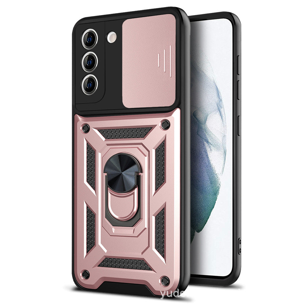 Magnetic Armor Bracket Phone Case with Push-Window Camera Cover – Full Protection with Stand Function
