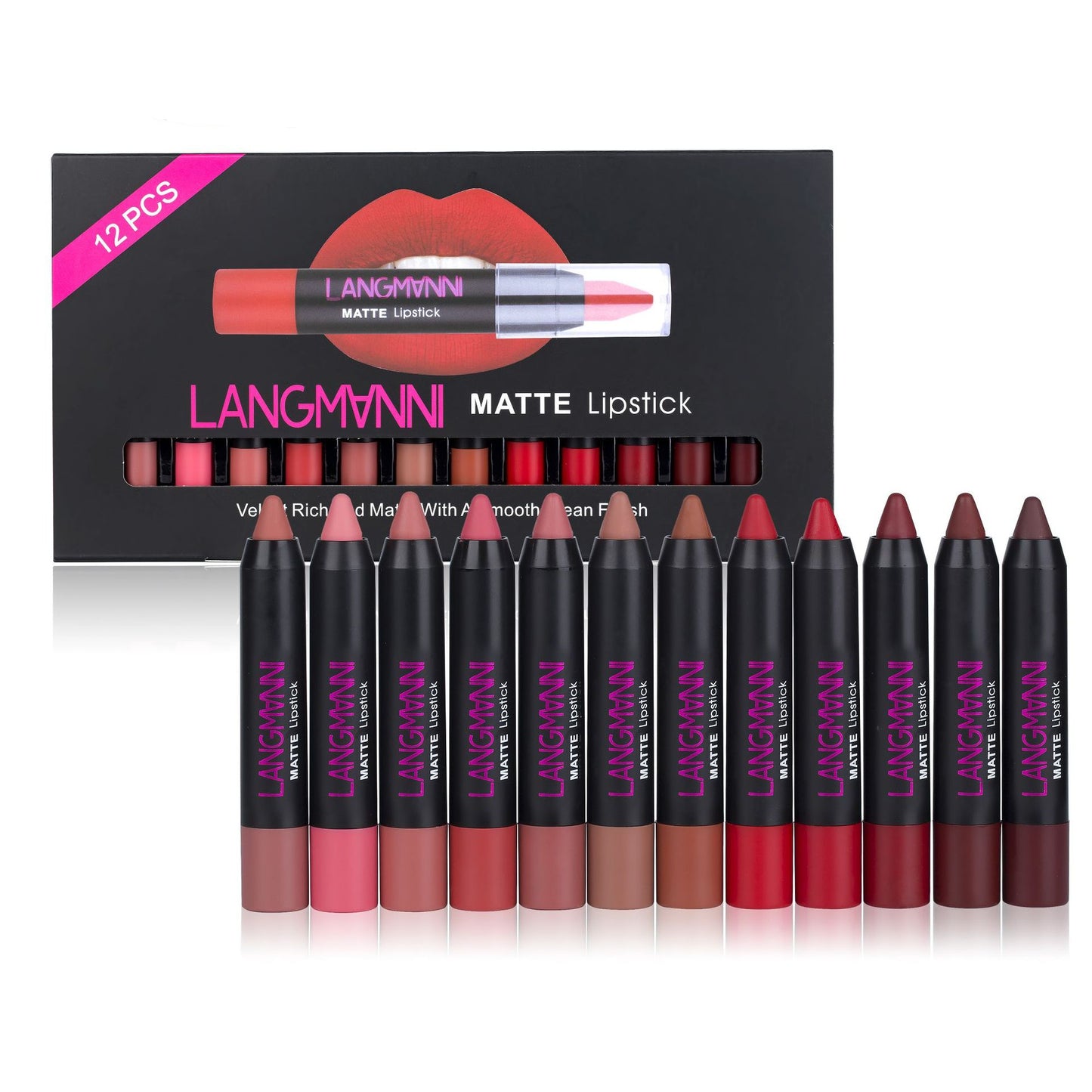 12-Piece Long-Lasting Lipstick Set – Multi-Color Matte & Cream Collection