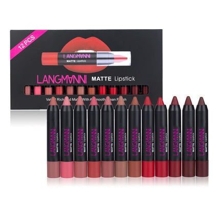 12-Piece Long-Lasting Lipstick Set – Multi-Color Matte & Cream Collection
