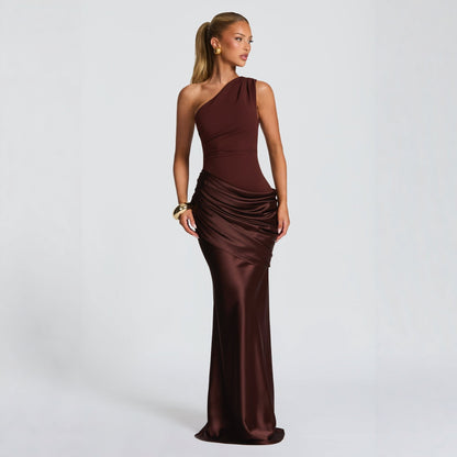 Slim Off-shoulder Bodycon Maxi Dress Solid Color Sleeveless  Evening Party Gown Dresses For Women Clothing