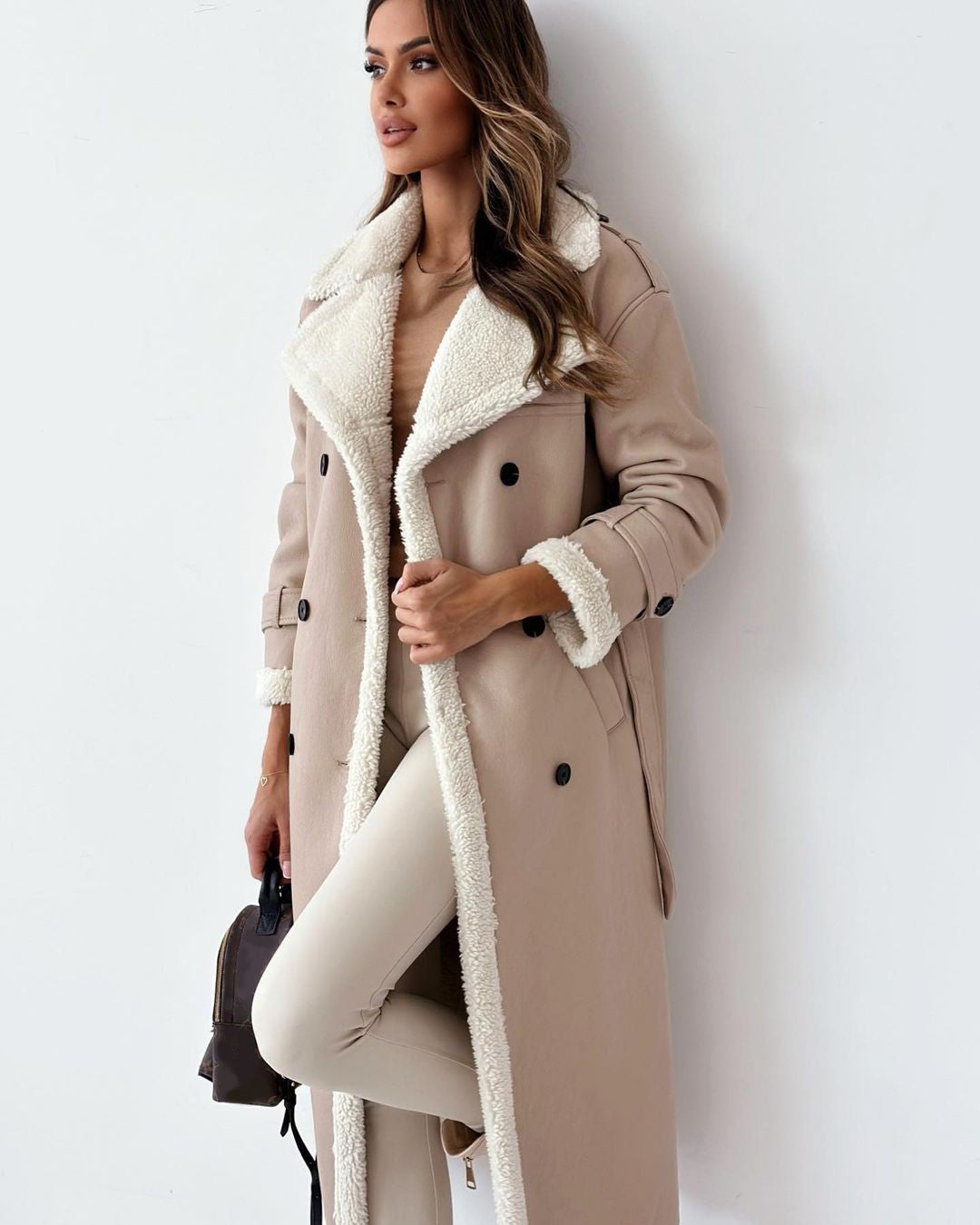 Elegant Winter Belted Trench Coat – Double-Breasted Lapel Windbreaker | Women’s Mid-Length Fashion Overcoat