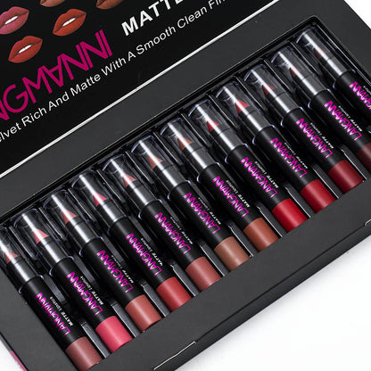 12-Piece Long-Lasting Lipstick Set – Multi-Color Matte & Cream Collection