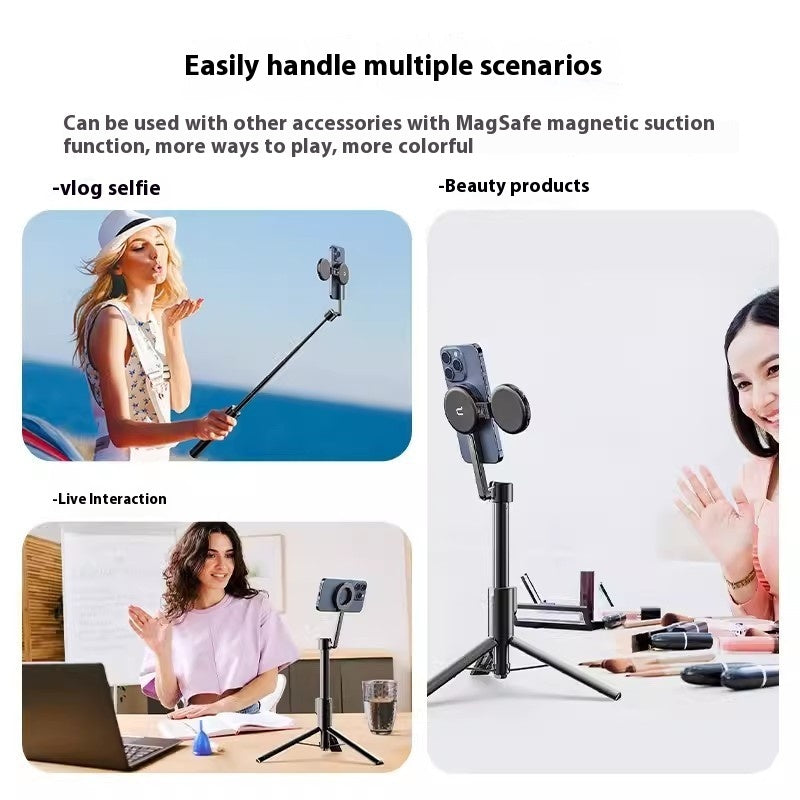MagSafe Magnetic Selfie Stick Tripod – Outdoor Foldable Phone Stand with Strong Magnetic Hold
