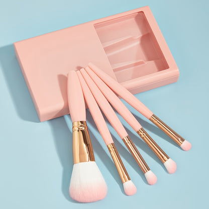 5-Piece Makeup Brush & Mirror Travel Set – Compact Beauty Kit for On-the-Go Touch-Ups