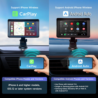 Universal 7" Car Smart Screen – Wireless Navigation, CarPlay & Android Auto