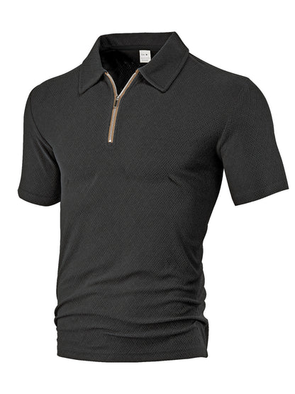 Men’s Casual Loose Short Sleeve Shirt with Front Zipper – Modern Streetwear Style