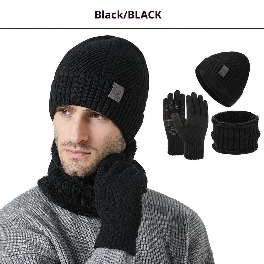 Men’s Winter 3-Piece Set – Thickened Hat, Scarf & Gloves for Cold Weather