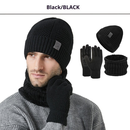 Men’s Winter 3-Piece Set – Thickened Hat, Scarf & Gloves for Cold Weather