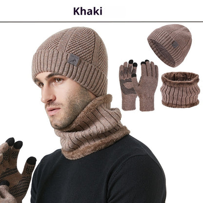Men’s Winter 3-Piece Set – Thickened Hat, Scarf & Gloves for Cold Weather