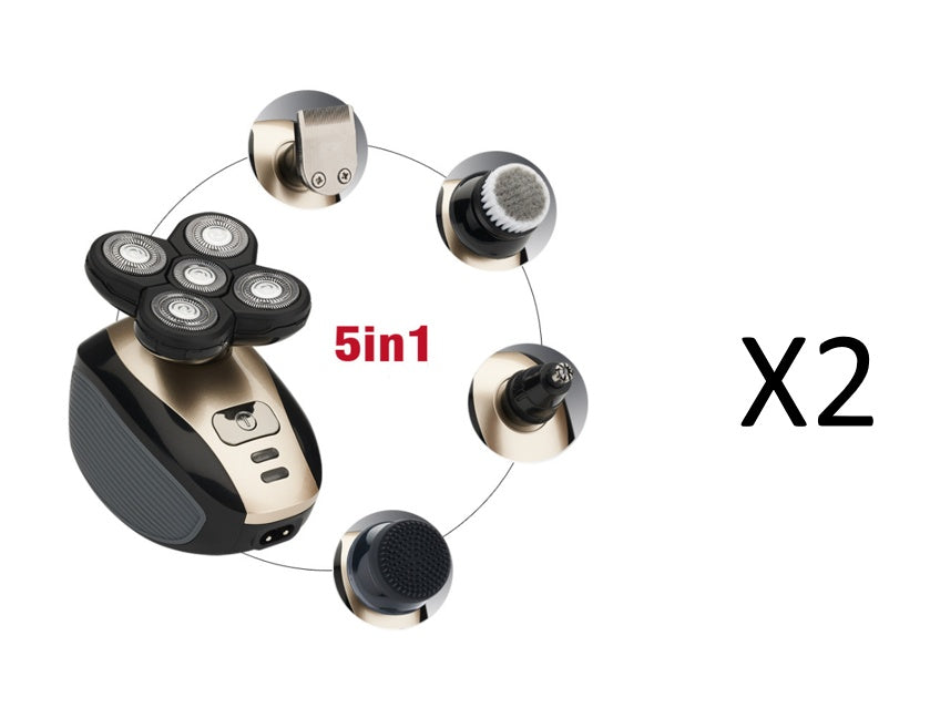 5-in-1 Electric Head Shaver for Men – Multi-Blade Rotary Razor with Beard, Nose & Facial Grooming Kit