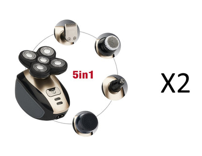 5-in-1 Electric Head Shaver for Men – Multi-Blade Rotary Razor with Beard, Nose & Facial Grooming Kit