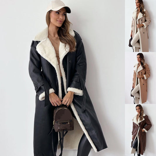 Elegant Winter Belted Trench Coat – Double-Breasted Lapel Windbreaker | Women’s Mid-Length Fashion Overcoat