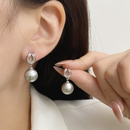 Elegant Geometric Champagne Pearl Earrings – Modern Luxury Drop Jewelry for Women