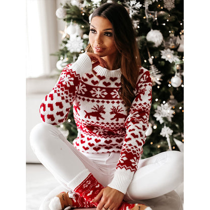 Women’s Christmas Elk & Snowflake Sweater – Cute Ugly Xmas Long Sleeve Knit Pullover | Soft Winter Jacquard Jumper